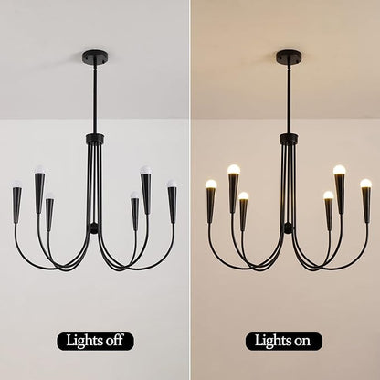 Farmhouse Chandelier,6-Lights Industrial Rustic Dining Room Pendant Light,Adjustable Hanging Candle Light Fixtures for Kitchen Island Living Room Foyer (Black-6 Lights)