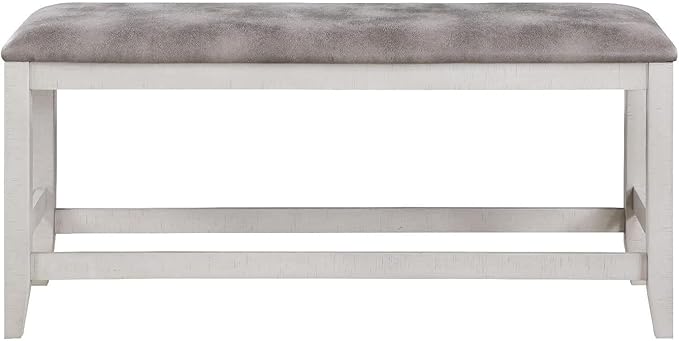 Maykoosh Counter Height Bench 54 Inch Upholstered Fabric Bench, White Kitchen Island Seating
