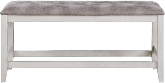 Maykoosh Counter Height Bench 54 Inch Upholstered Fabric Bench, White Kitchen Island Seating