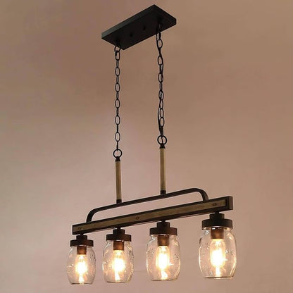 LOG BARN Farmhouse Chandeliers for Dining Room, 4-Light Rustic Mason Jar Chandelier Light Fixture, 30" L Faux Wood Kitchen Island Pendant Lighting