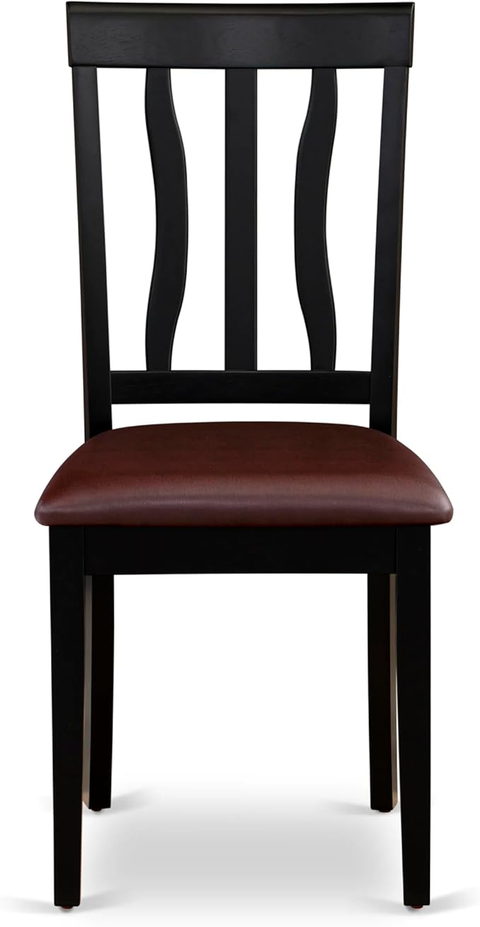 East West Furniture ANTI5-BLK-LC 5 Piece Dining Table Set for 4 Includes a Round Kitchen Table with Pedestal and 4 Faux Leather Upholstered Dinette Chairs, 36x36 Inch, Black & Cherry