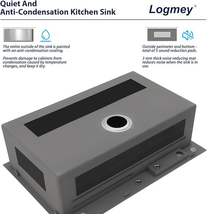 Logmey 33x22 Waterfall Kitchen Sink with faucet Combo Cup Washer Workstation Luxury Sinks 33 Inch Drop In Kitchen Sink Stainless Steel 16 Gauge Single Bowl Topmount Sinks 33x22x9