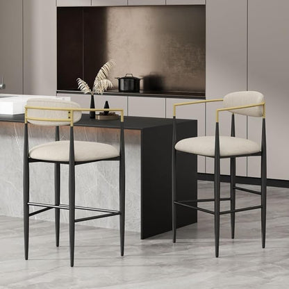 Padded Bar Stool Set with Backrest (2-Piece) — 29.75-inch seat Height fits Kitchen Islands 40.5 inches and Above, Supports up to 260 lbs. (Beige,Fabric)