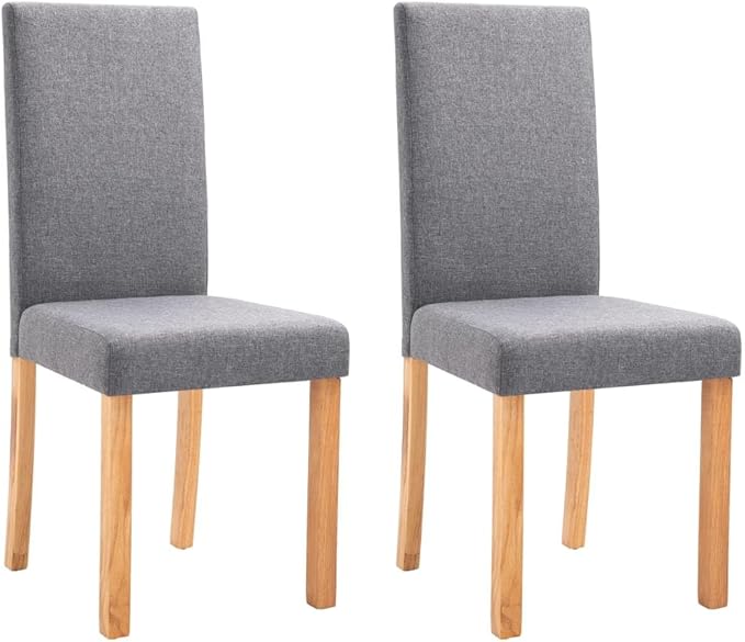 Light Gray Fabric Rubber Wood Dining Chairs Set of 2 Rectangular Contemporary Ergonomic Design for Dining Room Kitchen Furniture Comfortable Seating