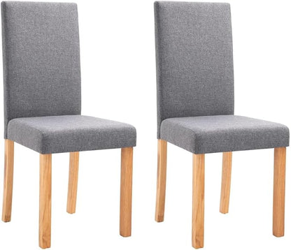 Light Gray Fabric Rubber Wood Dining Chairs Set of 2 Rectangular Contemporary Ergonomic Design for Dining Room Kitchen Furniture Comfortable Seating