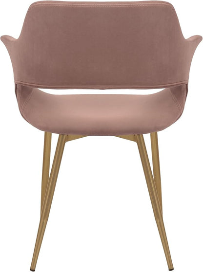 Armen Living Gigi Pink Velvet Dining Room Chair with Gold Metal Legs - Set of 2