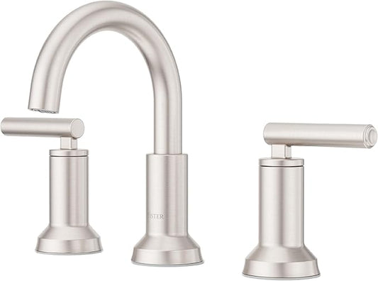 Pfister Capistrano Widespread Bathroom Sink Faucet 8 in 3 Hole 2 Handle Brushed Nickel Vanity Faucet with Push & Seal Drain NSF Certified TiteSeal Mount LF049CSOGS