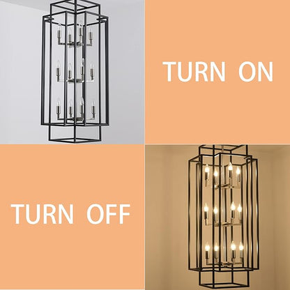 12 Lights Pendant Light, Metal Lantern Island Light, Vintage Black Ceiling Light, Industrial Tiered Hanging Light Fixture, Farmhouse Chandeliers for Dining Room, Living Room, Kitchen