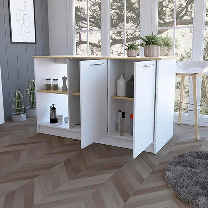 GOWE Mercury Kitchen Island with Spacious Countertop, Double Door Cabinets, and 2 Open Storage Shelves