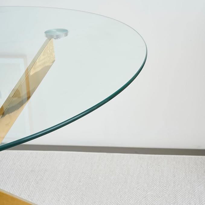 Round Glass Dining Table,Glass Dining Room Table with Metal Legs, Modern Glass Kitchen Table for Home, Kitchen, Dining Room
