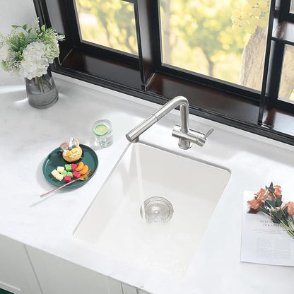 15 Inch White Bar Sink Undemount Quartz-iAnomla 15x15 Inch Undermount Bar Sink Granite Composite Single Bowl Outdoor Rv Sinks Quartz Kitchen Sinks Undermount with Bottom Grid