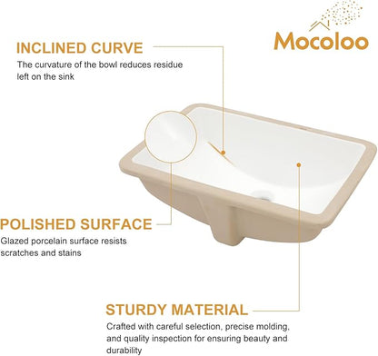Mocoloo Undermount Bathroom Sink 20" x 14" Rectangle White Ceramic Bathroom Sink 8 Inch with Vertical Sides and Overflow Drain Porcelain Rectangular Undermount Vanity Sinks