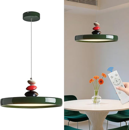 Mikeru Modern Pendant Lights, 23.6" Vintage Green Pendant Lighting Fixture with Remote Control Dimmable 3 Color Mode & Brightness Mid Century Island Light Fixture for Dining Room,Kitchen,Living Room