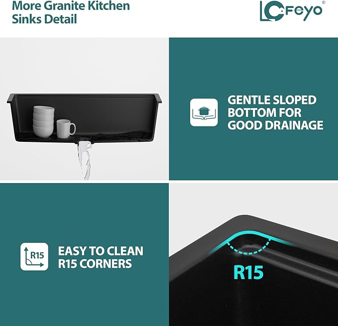 33 x 19 in Undermount Modern Quartz Granite Composite Workstation Kitchen Sink, Deep Single Bowl Basin with Accessories, Matte Black