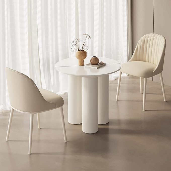 Guyii 29.92" Cream White Dining Table, Modern Round Kitchen Table, Small Indoor End Table for Kitchen, Bar, Living Room, Small Space, Easy Assembly, Table Only