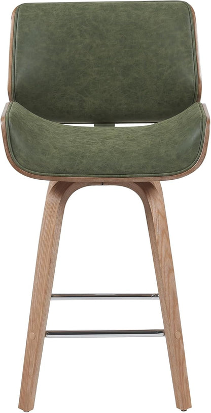 Tyler Modern Counter Height Swivel Bar Stool with White Wash Finished Wood and Vintage Green Upholstery Set of 3