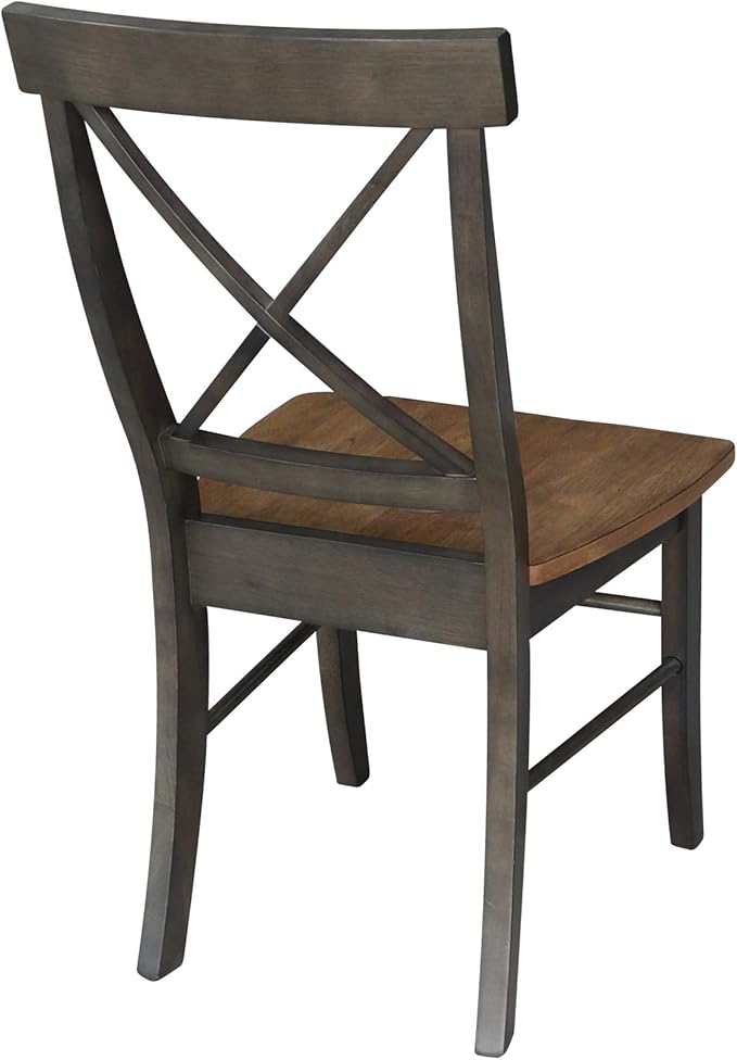 IC INTERNATIONAL CONCEPTS X-Back Chair with Solid Wood Seat - Set of 2 Chairs in Hickory/Washed Coal