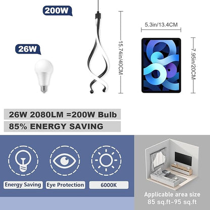 Spiral Led Pendant Lights 14W White 6000K Modern LED Pendant Light Fixture for Kitchen Island Stylish Black Chandelier for Kitchen Dining Room Bedroom Living Room Corridor Stairs