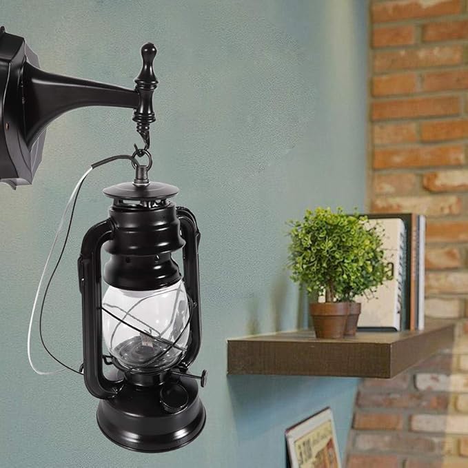 Futchoy FIKNEE Rustic Wall Lantern Light - Retro Antique Vintage Lamp - Porch & Outdoor Wall Sconce - Black