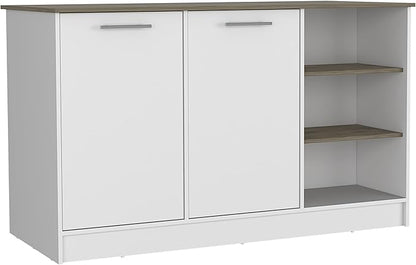 GOWE Ginger Kitchen Island, Three Open Shelves, Two Cabinets -White/Dark Brown