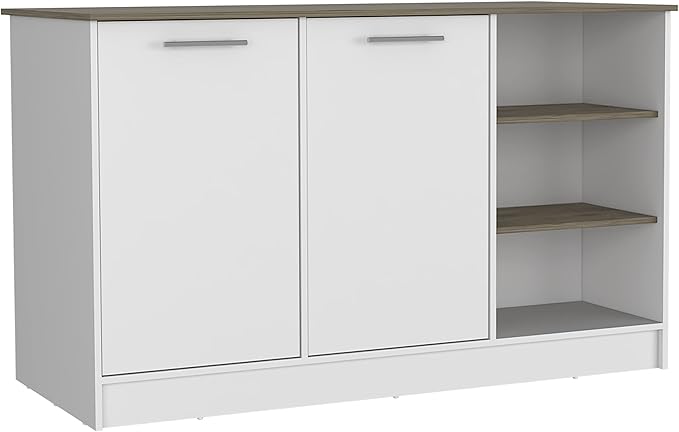 GOWE Kitchen Island Two Cabinets, Three Open Shelves, White/Dark Brown