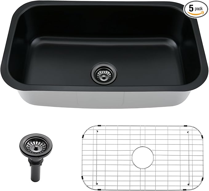 28 Black Undermount Kitchen Sink-Bokaiya 28x18 Inch Undermount Stainless Steel Sink 16 Gauge Single Bowl Kitchen Sinks with Dish Grid
