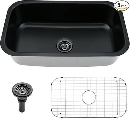 28 Black Undermount Kitchen Sink-Bokaiya 28x18 Inch Undermount Stainless Steel Sink 16 Gauge Single Bowl Kitchen Sinks with Dish Grid