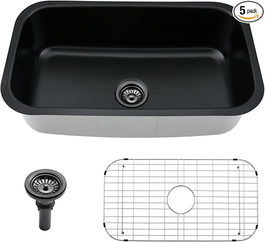 28 Black Undermount Kitchen Sink-Bokaiya 28x18 Inch Undermount Stainless Steel Sink 16 Gauge Single Bowl Kitchen Sinks with Dish Grid