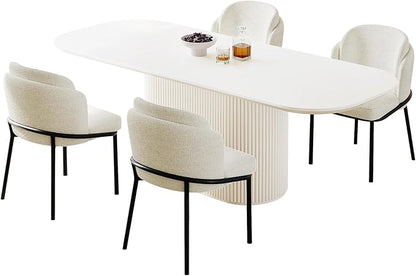 86.61" Oval Modern Dining Table Set for 4, Dining Room Tables with 4 Chairs for Kitchen, Living Room, 5 Piece Kitchen Table 4 Seaters Dinner Tables Set, Cream White