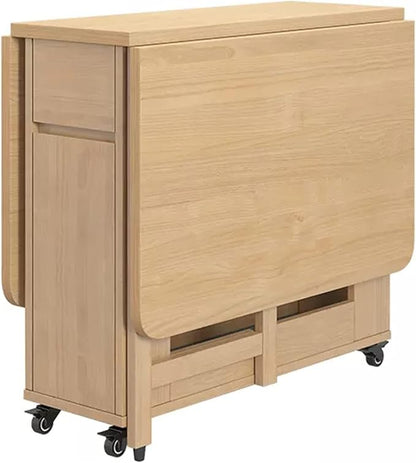 Solid Wood Extendable Dining Table with Storage Drawer Space Saving Folding Drop Leaf Table for Kitchen Dining Room