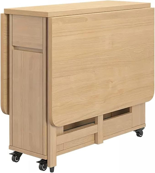 Solid Wood Extendable Dining Table with Storage Drawer Space Saving Folding Drop Leaf Table for Kitchen Dining Room