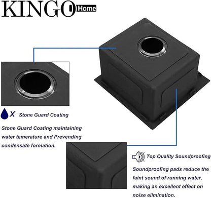 KINGO HOME Black Bar Sink Drop In,15 x 15 Inch Topmount RV 16 Gauge Gunmetal Black Stainless Steel Single Bowl Small Kitchen Sink,Outdoor Handmade Stainless Steel Wet Bar Perp Sink with Drain