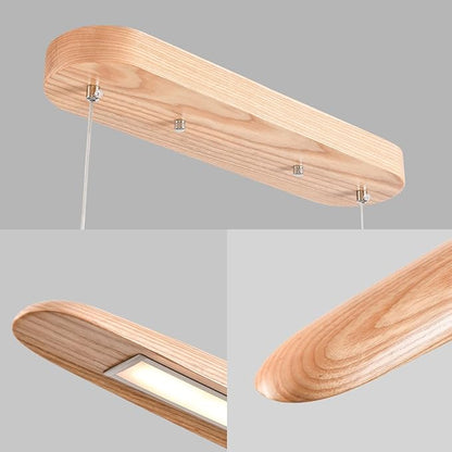 YISDESIGN 51" 36W Wood LED Linear Pendant Light Fixture Led Dining Room Light Dimmable Hanging Light Fixture for Dining Room Kitchen Island Pool Table Lights Natural Ash