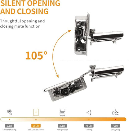 Chibery 6 Pack 1/2" Overlay 3D Soft Close Concealed Hinge for Face Frame Door, Satin Nickel, Hidden 105 Open Angle Stainless Steel Hinge for Kitchen Cabinet Door