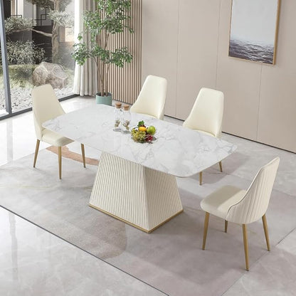 Modern Sintered Stone Dining Table for 6-8, Luxury Faux Marble Kitchen Table with Heavy-Duty Base, Heat-Resistant Furniture for Dining Room & Family Gatherings (Table)