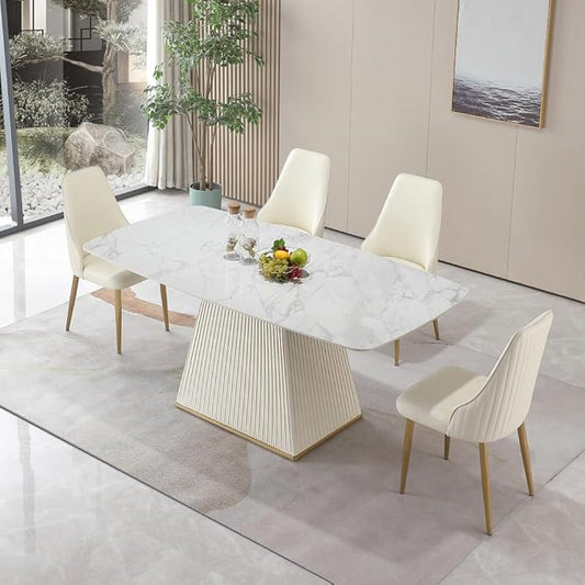 Modern Sintered Stone Dining Table for 6-8, Luxury Faux Marble Kitchen Table with Heavy-Duty Base, Heat-Resistant Furniture for Dining Room & Family Gatherings (Table)