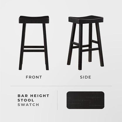 Lexicon Bar Height Bar Stools Set of 2 - Solid Wood Pub Chairs with Footrest, Armless Kitchen Chairs for Island, Living Room, Breakfast Nook, Easy to Clean, Sturdy, Transitional 30.5" High - Black
