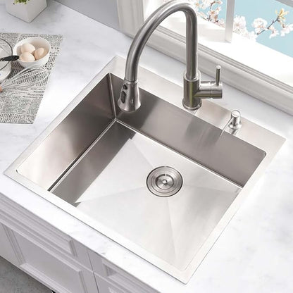 25 Inch Drop in Kitchen Sink-Wesliv 25x20 Stainless Steel Kitchen Sink Drop In Topmount 16 Gauge 10 Inch Deep Single Bowl Sinks with Dish Grid & Strainer