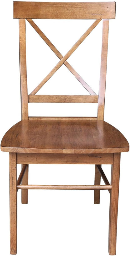 IC INTERNATIONAL CONCEPTS Set of Two Solid Wood X-Back Chairs in Distressed Oak