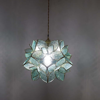 Bieye L10918 Petals Tiffany Style Stained Glass Ceiling Pendant Light for Home Decoration (Textured Aqua Blue, 12" Rose Lily)