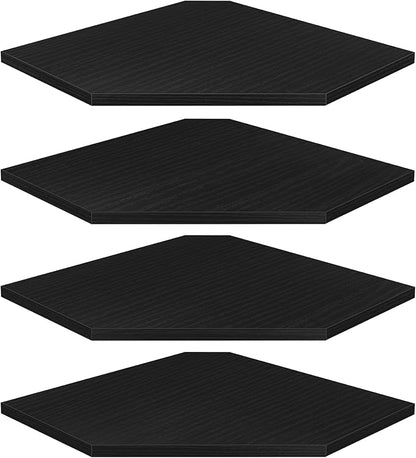 Homode Corner Floating Shelves, Corner Shelves Wall Mounted with Cord Hole, 4 Tier Diamond Shape Corner Hanging Shelving for Wall Storage, for Cable Box, TV Cords, Books, Plants, Black