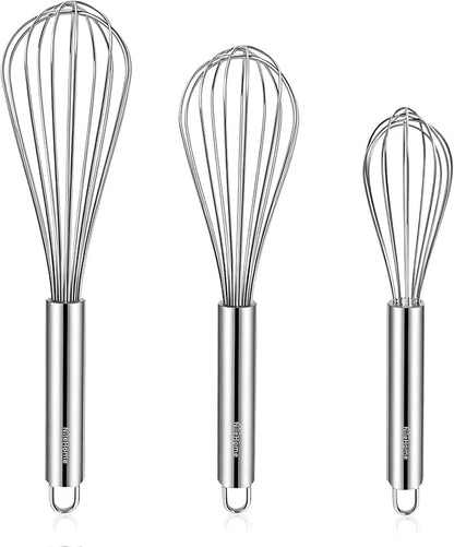 NileHome Stainless Steel Whisk Set 8" 10" 12" Kitchen Whisk Balloon Whisk Kitchen Wisk Wire Whisks for Cooking, Whisking, Blending, Beating, Stirring-3 Pack…