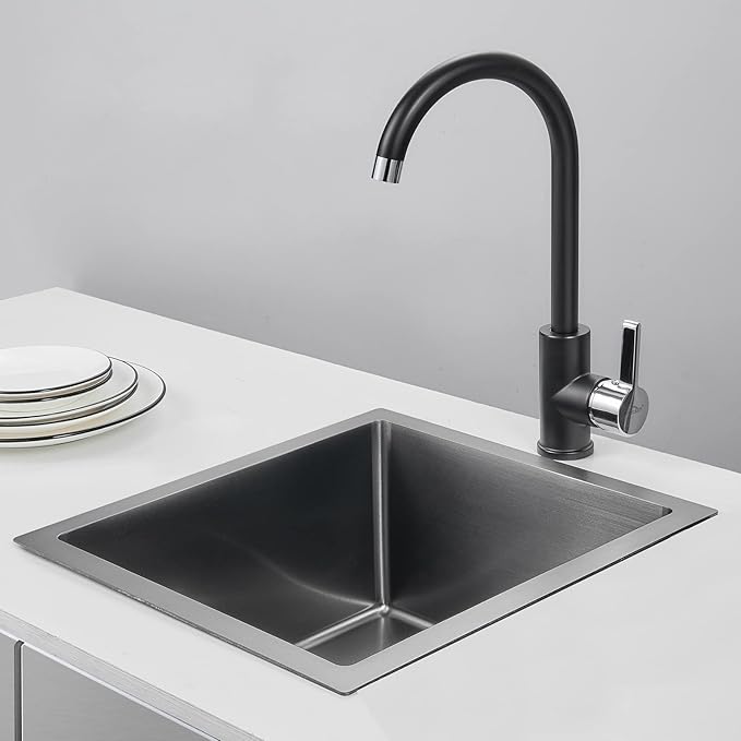 15 inch Bar Sink, KINKIB 15 x 17 inch Undermount Kitchen Bar Sink Single Bowl Black, Handmade T-304 Stainless Steel Bar Sink with Strainer