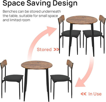 Walsport Round Dining Table Set for 2, 3-Piece Wood Tabletop Samill Kitchen Table and Chairs with Strong Metal Frame, Modern Dinette with Chairs for Small Spaces Living Room (Brown)