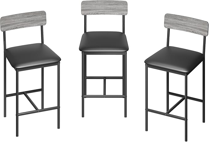 TrailBlaze Modern Upholstered Bar Stools Set of 2 with Back and Footrest, 25.5'' Counter Height Dining Chairs, Thick Cushioned Metal Frame - Kitchen Island, Bar, Dining Room - Easy Assembly - Grey