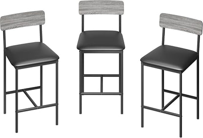 TrailBlaze Modern Upholstered Bar Stools Set of 2 with Back and Footrest, 25.5'' Counter Height Dining Chairs, Thick Cushioned Metal Frame - Kitchen Island, Bar, Dining Room - Easy Assembly - Grey