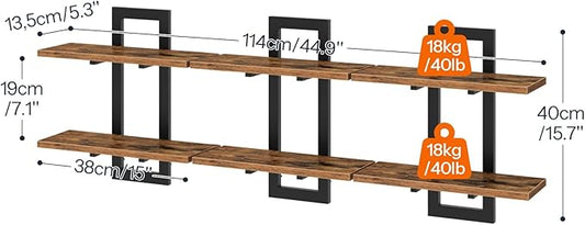 HOOBRO Floating Shelves, 15 Inch Wall Shelf Set of 3, Wall Mounted Storage Shelves 2-Tier, Hanging Bathroom Shelves, for Living Room, Bedroom, Bathroom, Kitchen, Rustic Brown and Black BF32BJP301