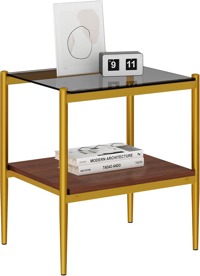 Set of 2 Glass End Table, 2-Layer Glass Living Room Table, Modern Tea Table Side Tables for Home Office Furniture