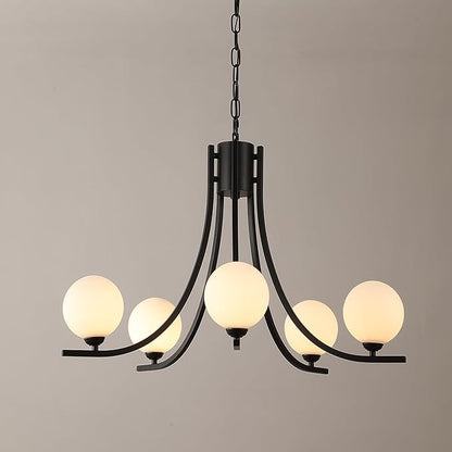 Modern Sputnik Chandelier for Dining Room Black Farmhouse Chandelier Glass Globe Dining Room Light Fixtures Mid Century White Glass Chandelier for Living Room Bedroom Kitchen Island Foyer