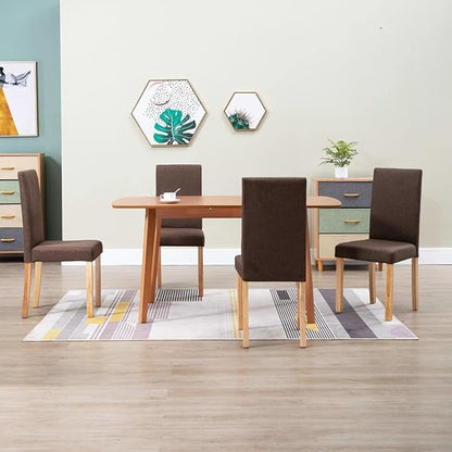 4-Piece Brown Fabric Dining Chairs Set with Rubber Wood Frame, Modern Farmhouse Kitchen Chairs for Dining Room, Comfortable Upholstered Seating Furniture
